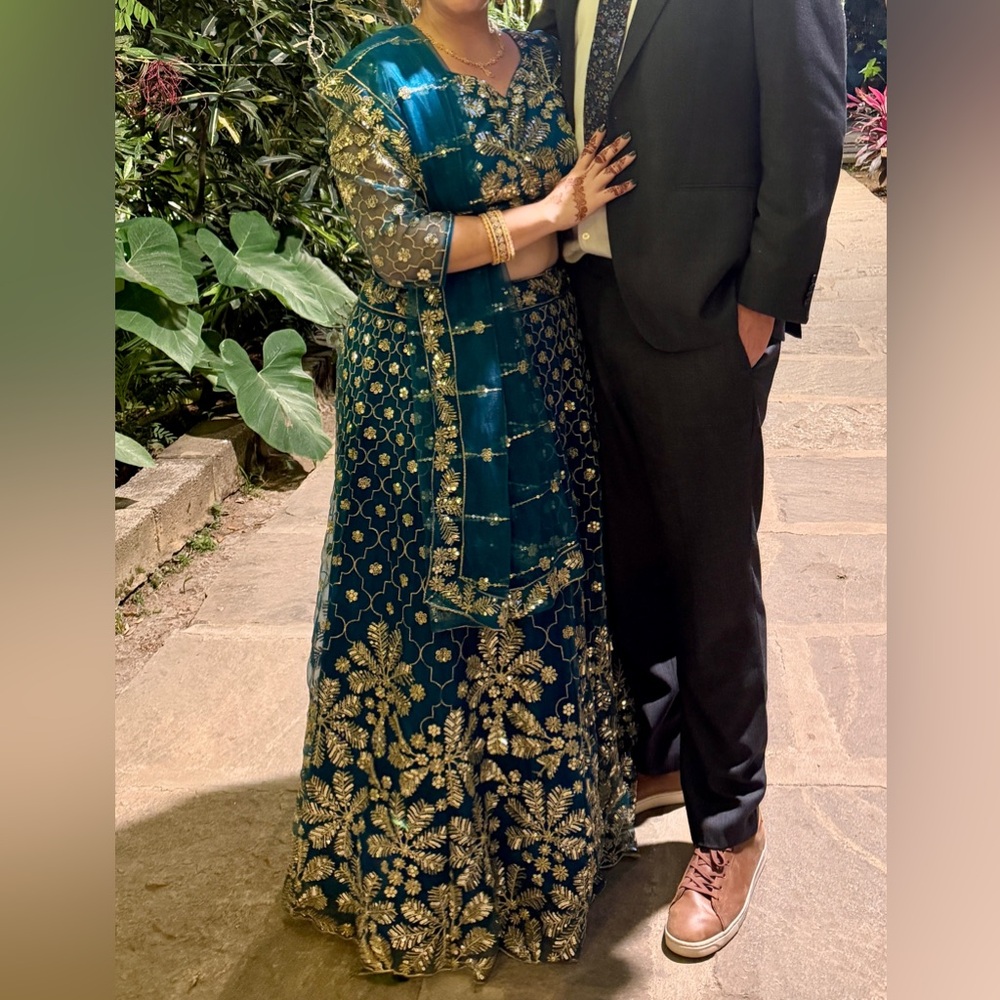 Teal and Gold Lehenga